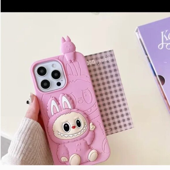 Pink Labubu The Monsters Silicone 3D iPhone 15 Pro Max Phone Case NWT - Picture 4 of 8